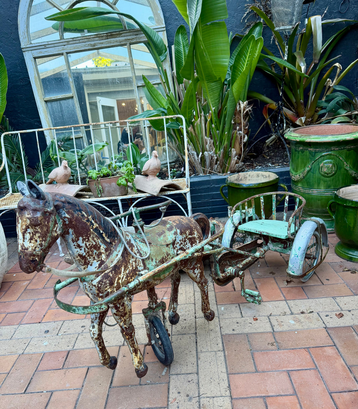 French metal horse and cart