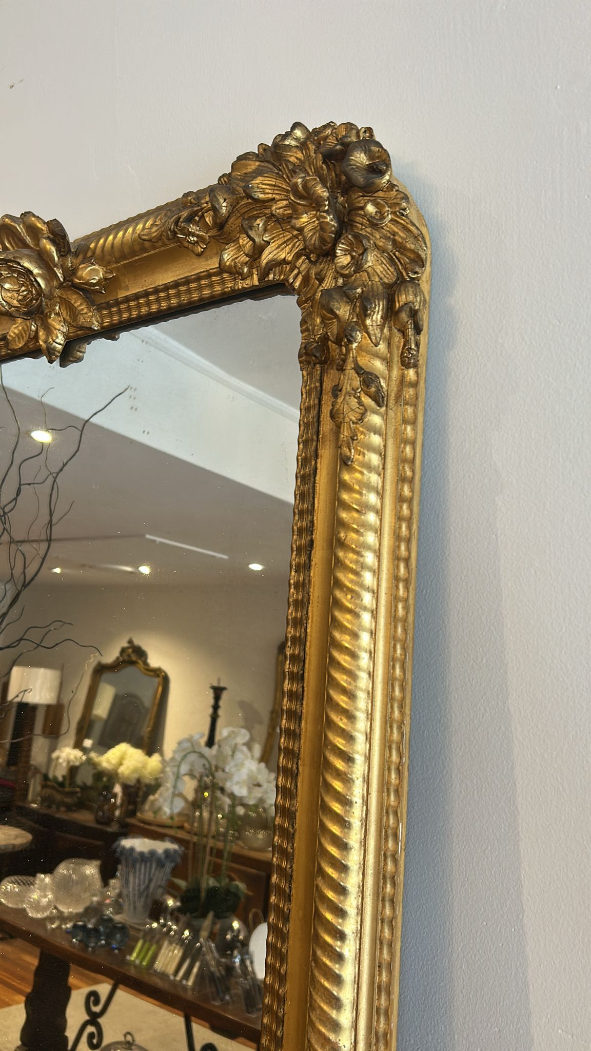 French Gilt Mirror rose crest H144 W89