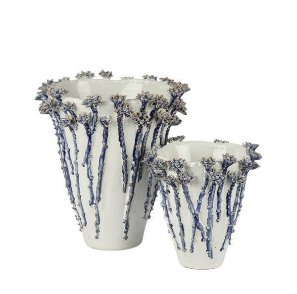 Vase ceramic daisy blue Medium