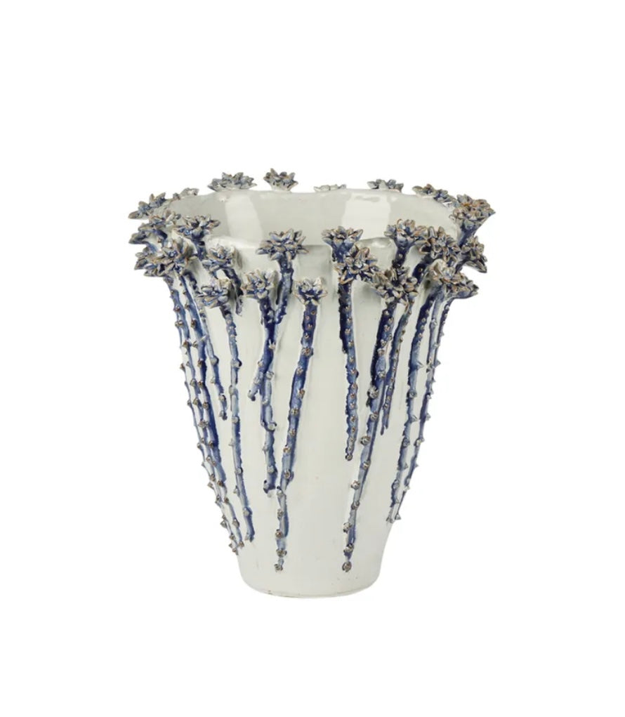 Vase ceramic daisy blue Large