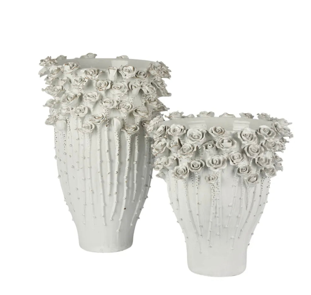 Vase ceramic rose blooms white XXL