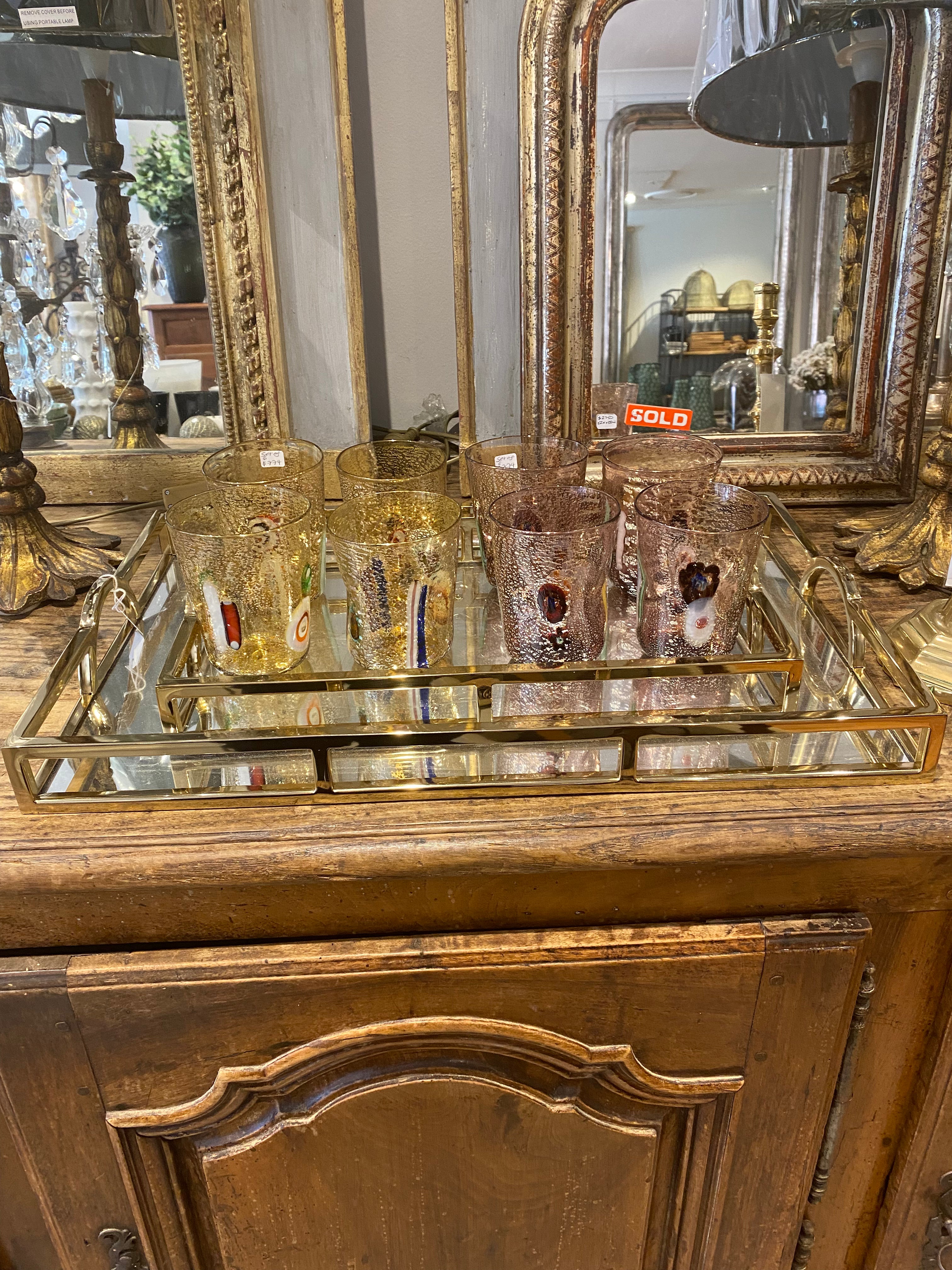Tray gold mirror rectangle