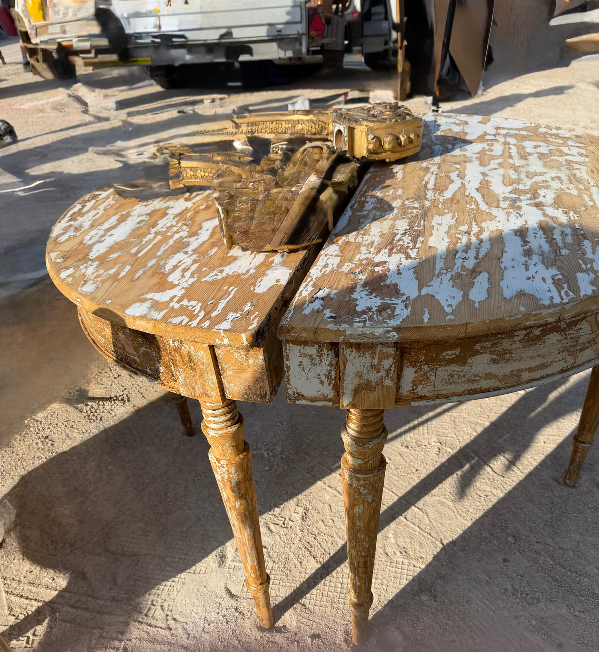 Demi lune table pair