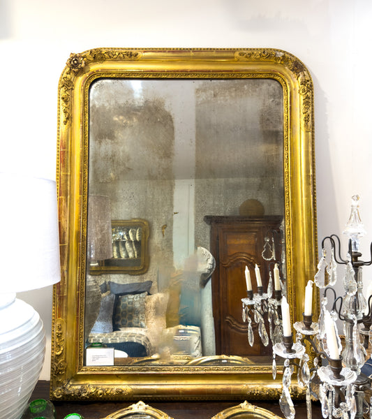 French Louis Phillipe mirror with floral motifs H120 W90
