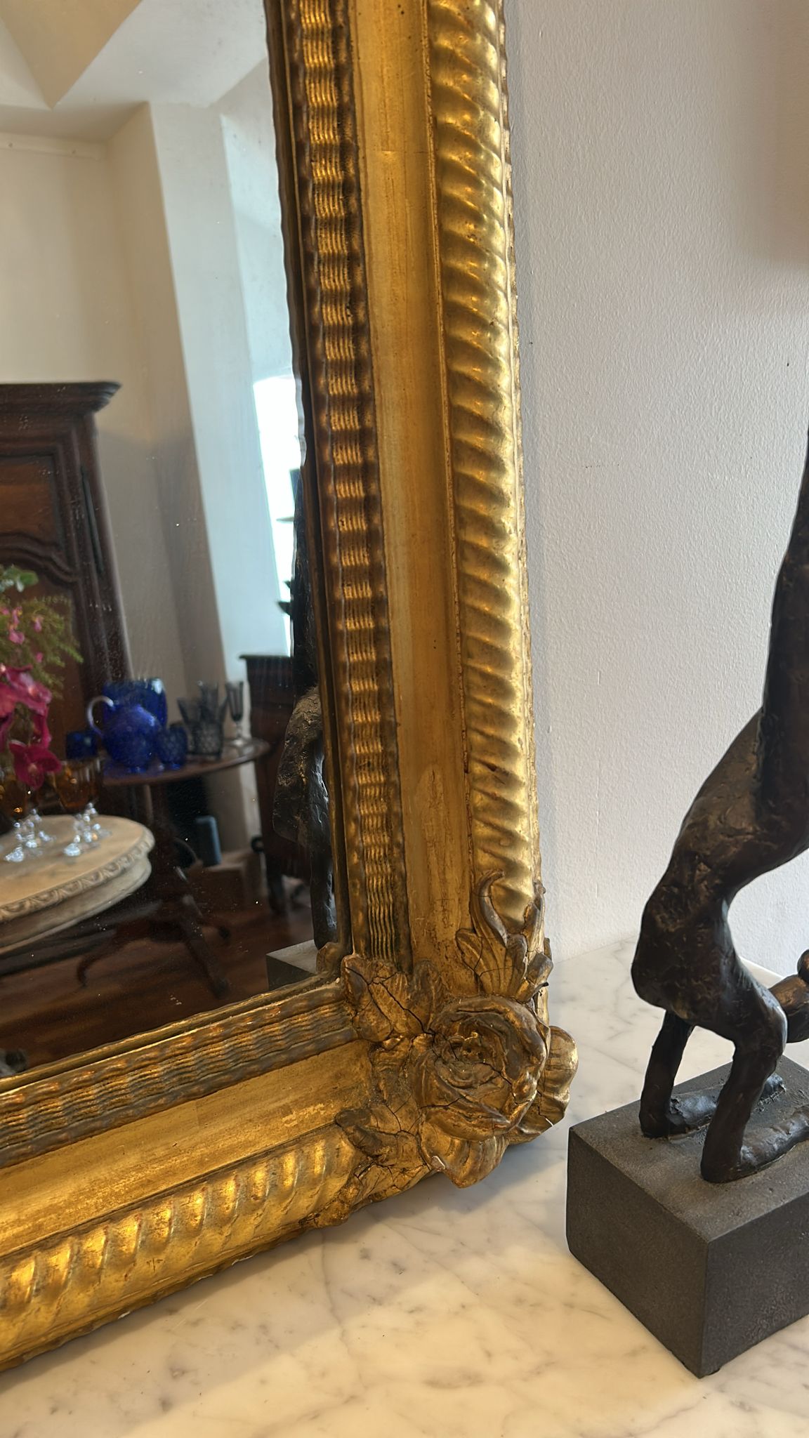 French Gilt Mirror rose crest  H144 W89