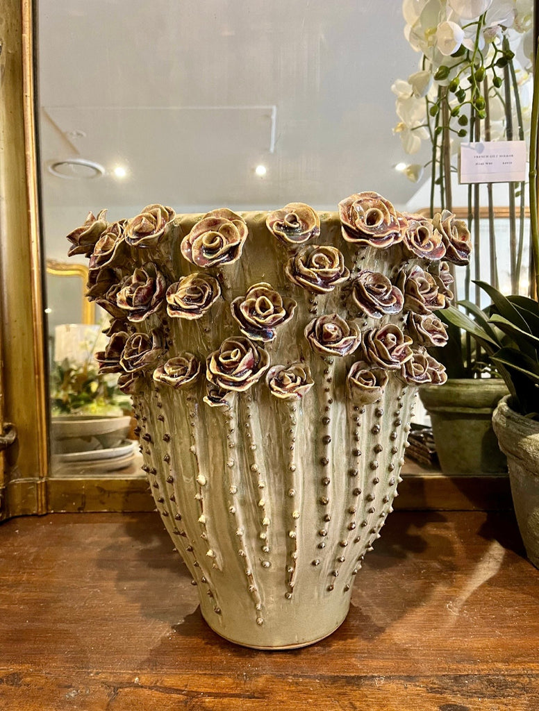 Vase ceramic rose blooms stone XXL