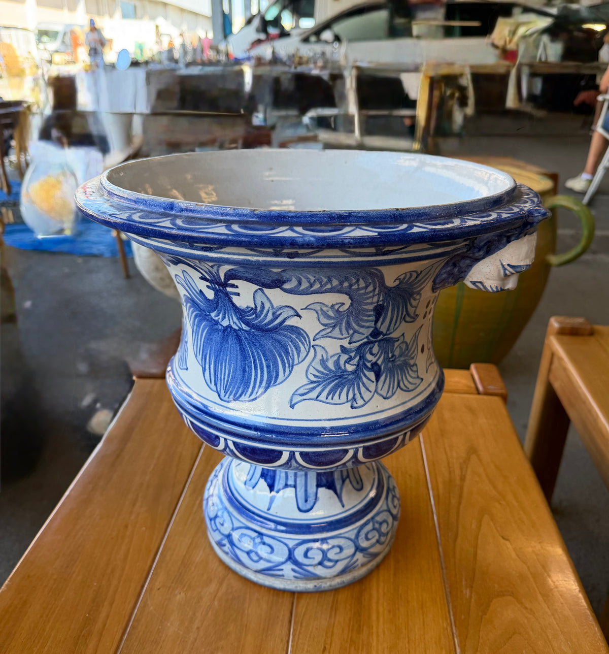 Jardiniere blue Faience earthenware
