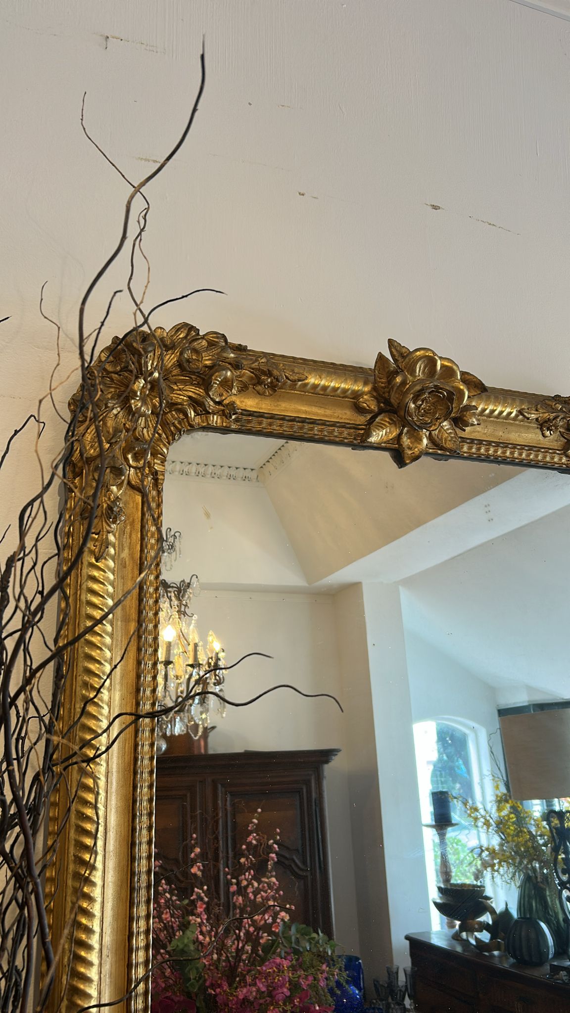 French Gilt Mirror rose crest  H144 W89