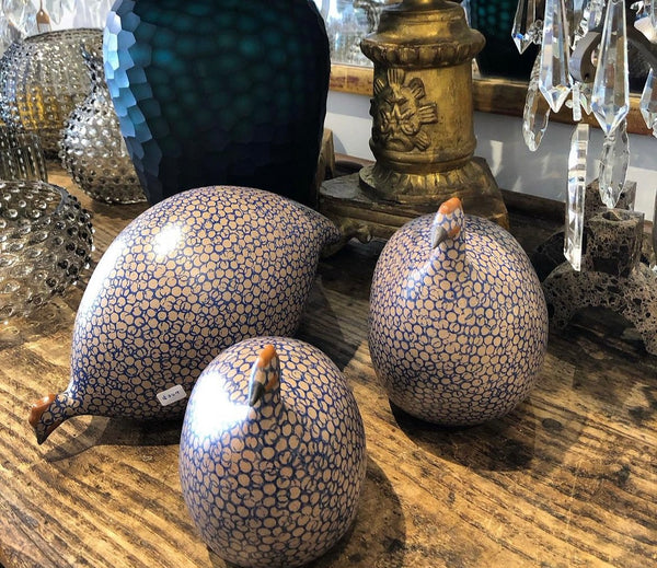 Guinea fowl brown and cobalt Large Matt