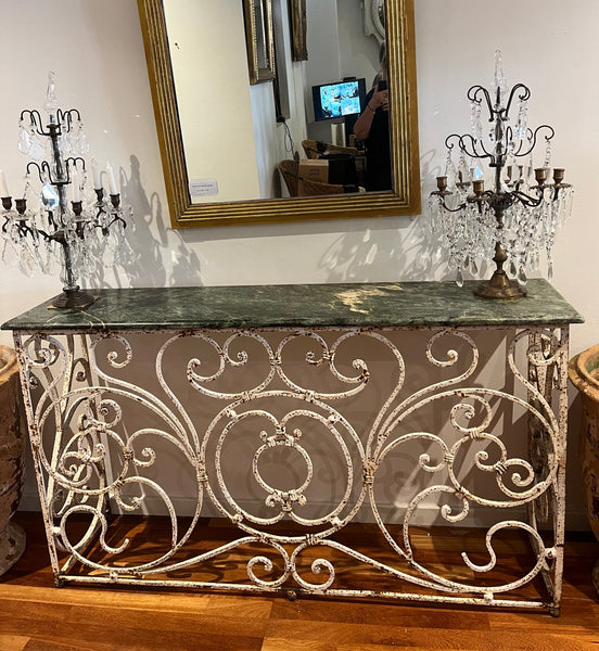 Console table wrought iron marble top