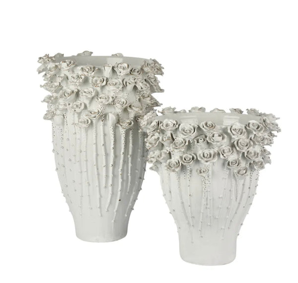 Vase ceramic rose blooms white  XXL