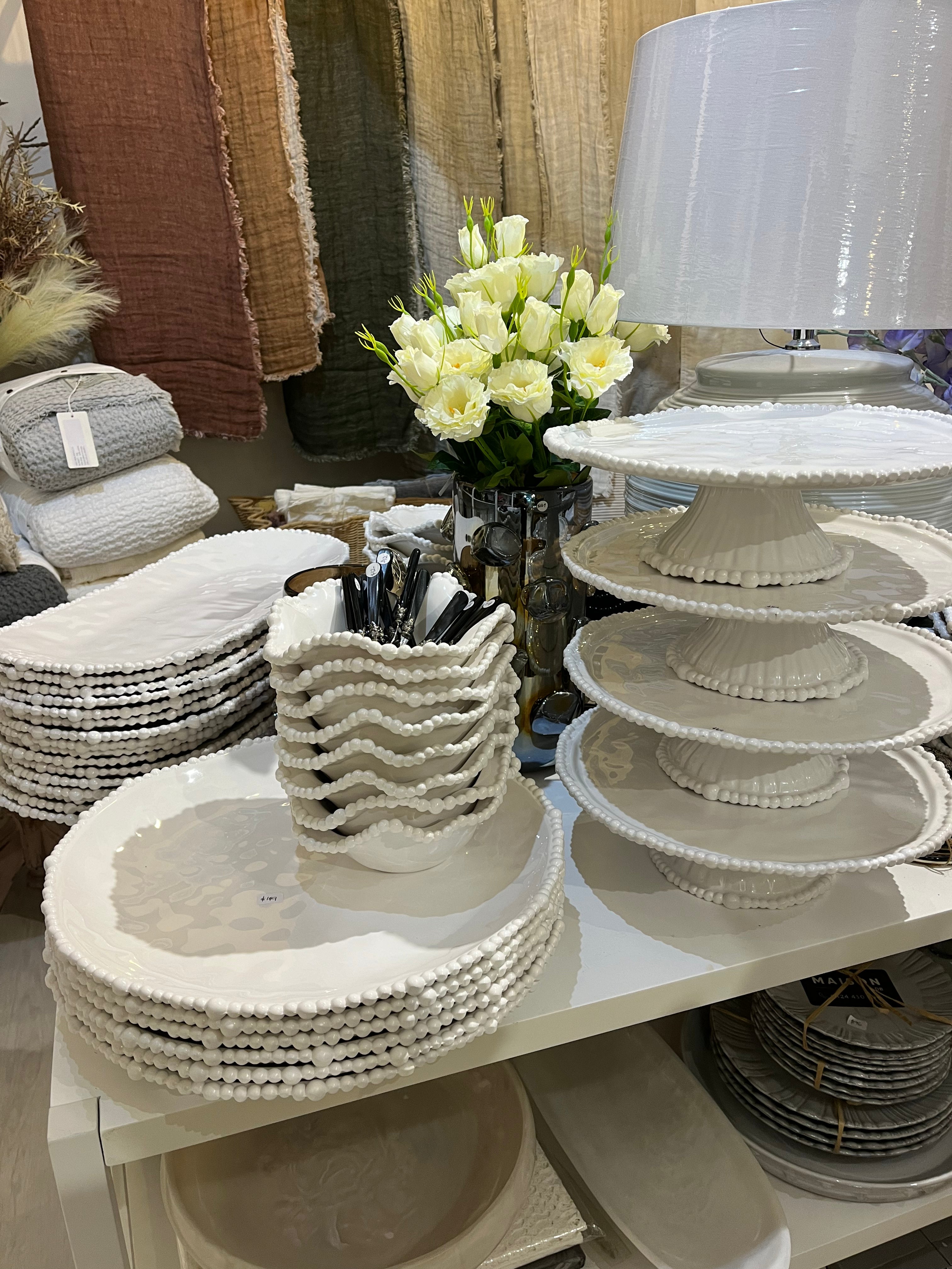Melamine beaded platter white 40cm