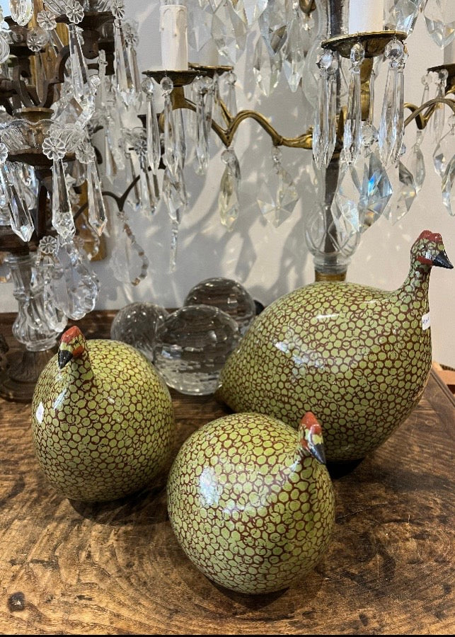 Ceramic Guinea Fowl Green & red