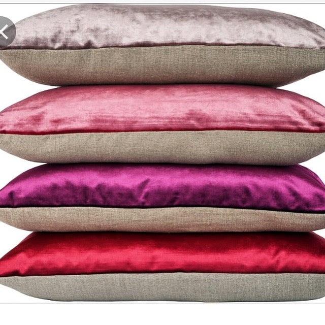 Velvet and Linen french square cushion