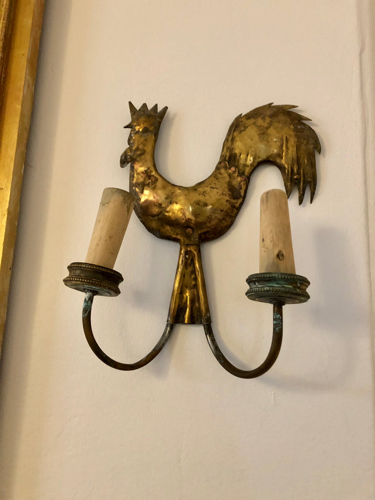 Wall sconce brass rooster pair