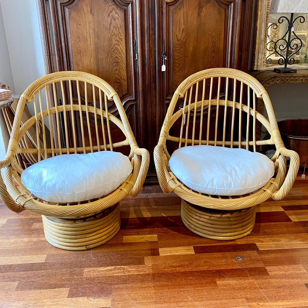 ✅Cane vintage swivel armchairs  pair