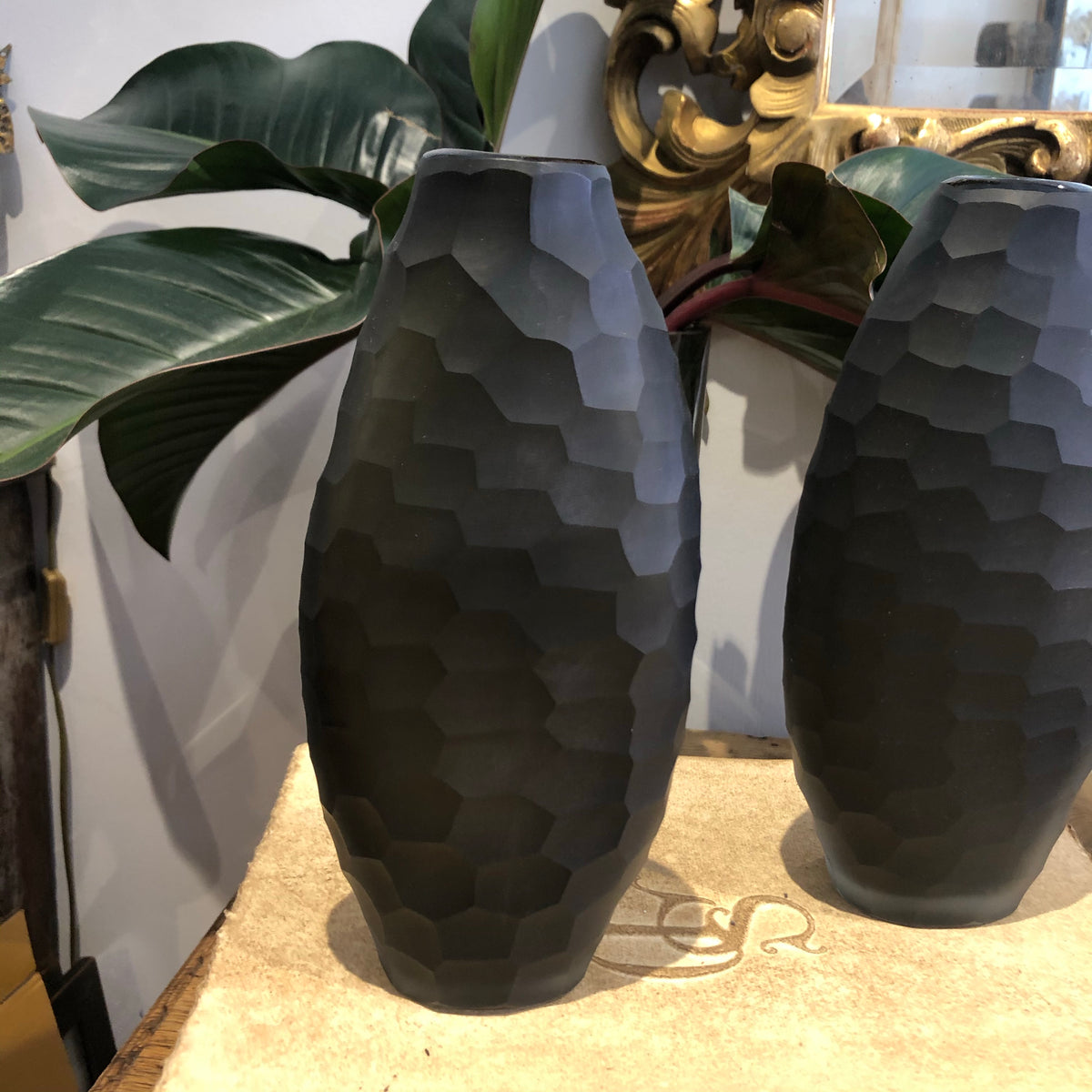 Vase Glass tall grey