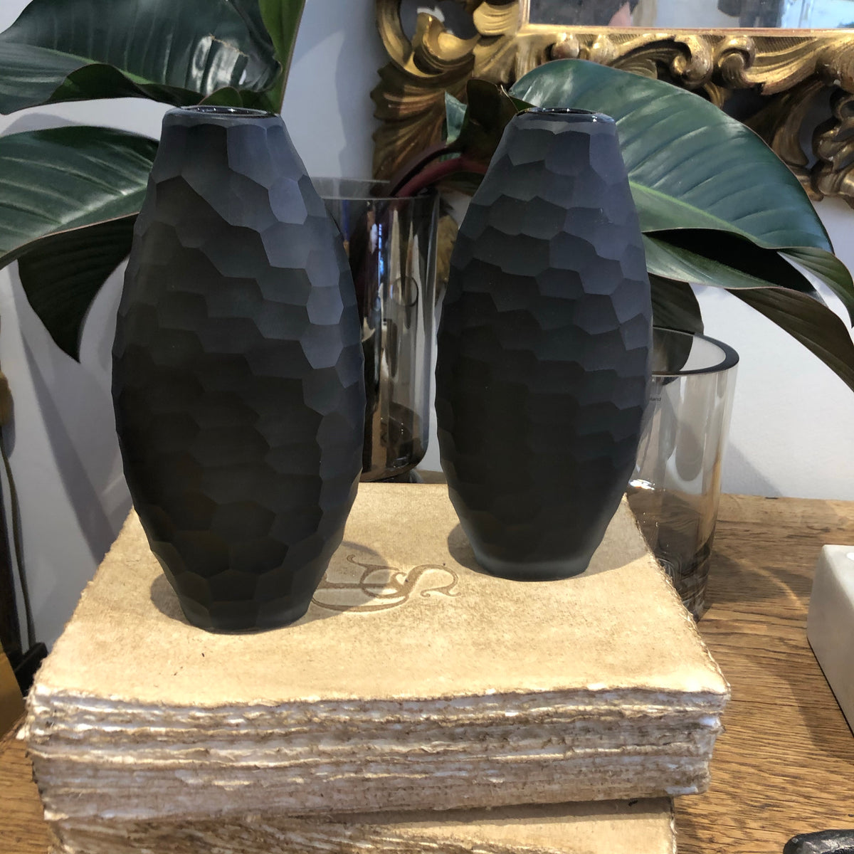 Vase Glass tall grey