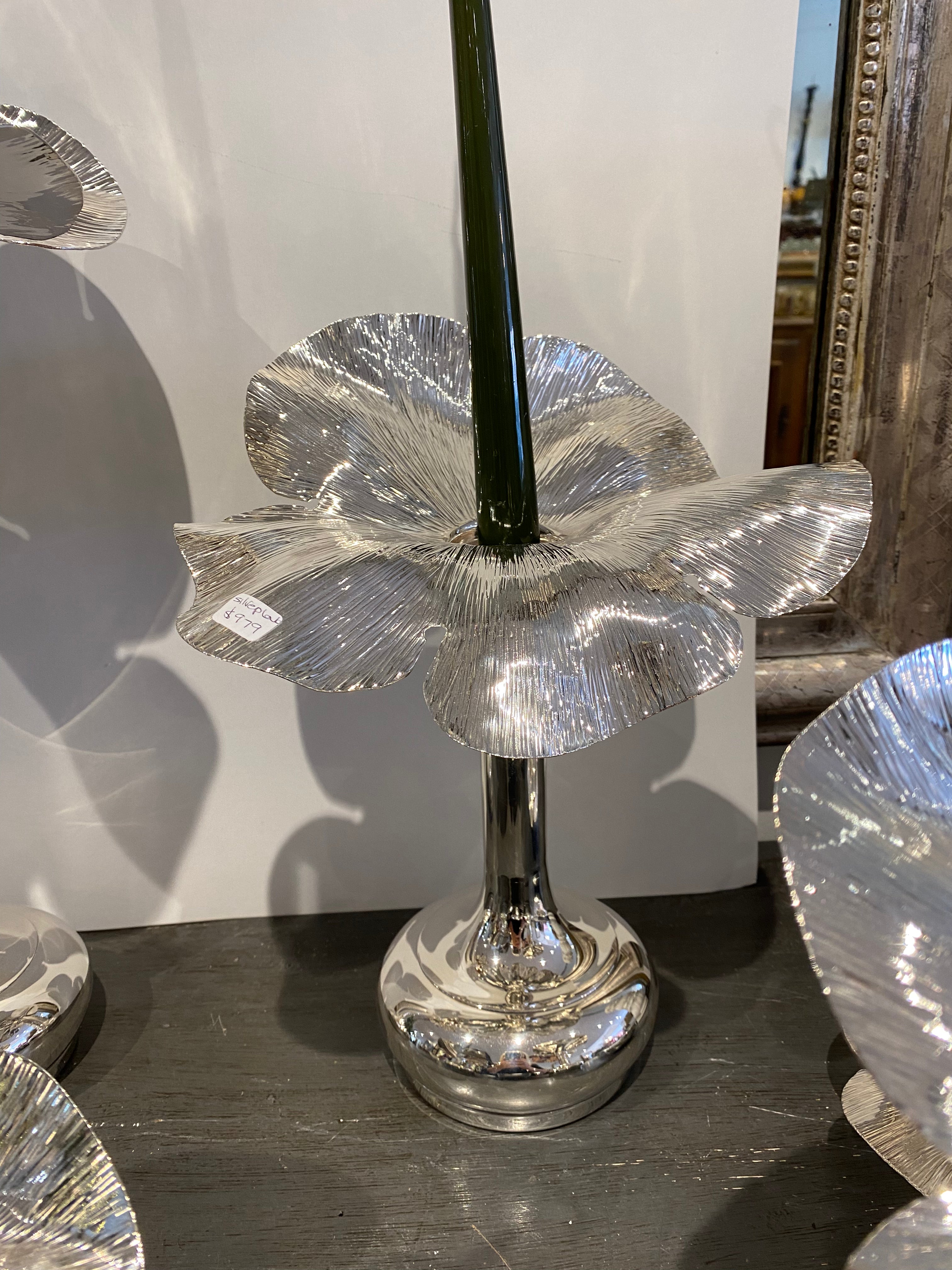 Silver plate flower candleholder